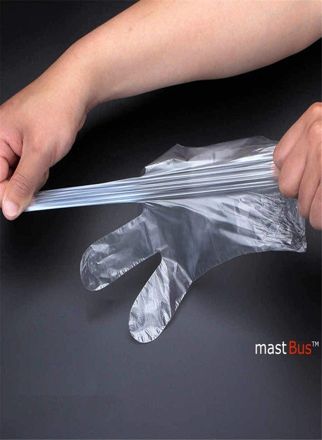 mastBus Plastic Disposable Transparent Clear Hand Gloves, 9 Inch Standard, Pack of 200, Transparent - Image 3